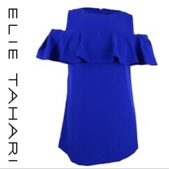 💕SALE Tahari ASL Ruffled Cold Shoulder Mini Dress - Picture 5 of 16